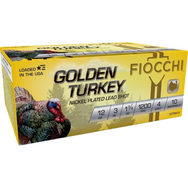 Fiocchi Golden Turkey Nickel Plated Shotshells 12ga 3" 1-3/4oz 1200 fps #4 10/ct - Precision Shot Firearms