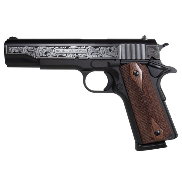 SDS Imports Tisas "Filigree Stainless Steel" 1911 A1 Service 45 Handgun .45 ACP 8rd Magazine 5" Barrel Black Cerakote - Precision Shot Firearms