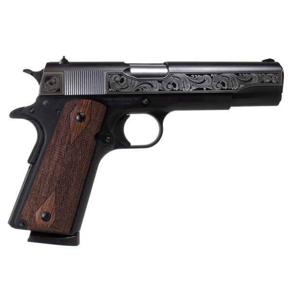 SDS Imports Tisas "Filigree Stainless Steel" 1911 A1 Service 45 Handgun .45 ACP 8rd Magazine 5" Barrel Black Cerakote - Precision Shot Firearms