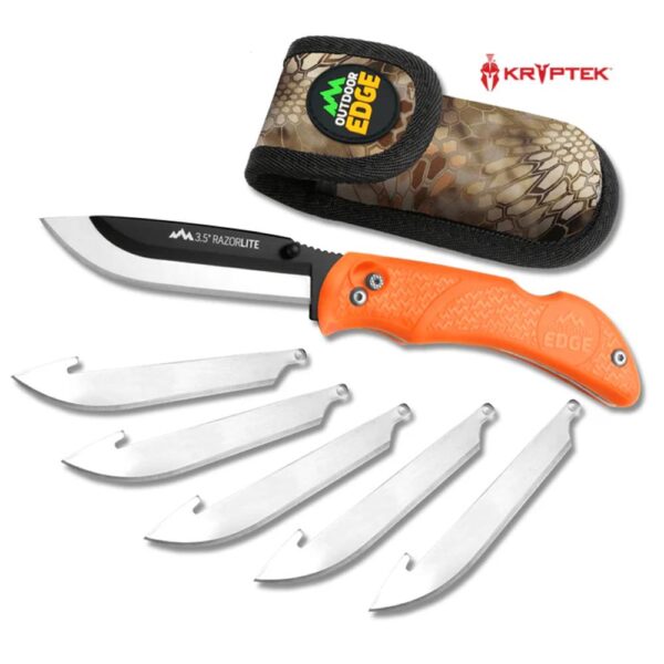 Outdoor Edge RazorPro L Replaceable Blade Folding Knife 3-1/2" Drop Point Blade Orange Clam - Precision Shot Firearms