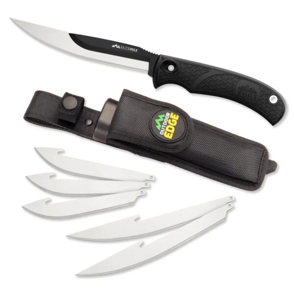 Outdoor Edge RazorMax Replaceable Fixed Knife 3-1/2" Drop Point Blade 5" Boning Blade Black - Precision Shot Firearms