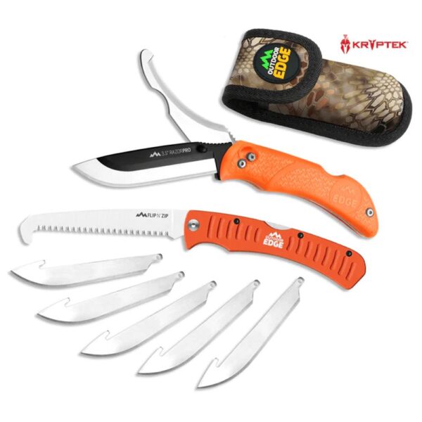 Outdoor Edge RazorPro G Saw Combo Hunting Knife & Folding Saw 3-1/2" Drop Point Blade Orange - Precision Shot Firearms