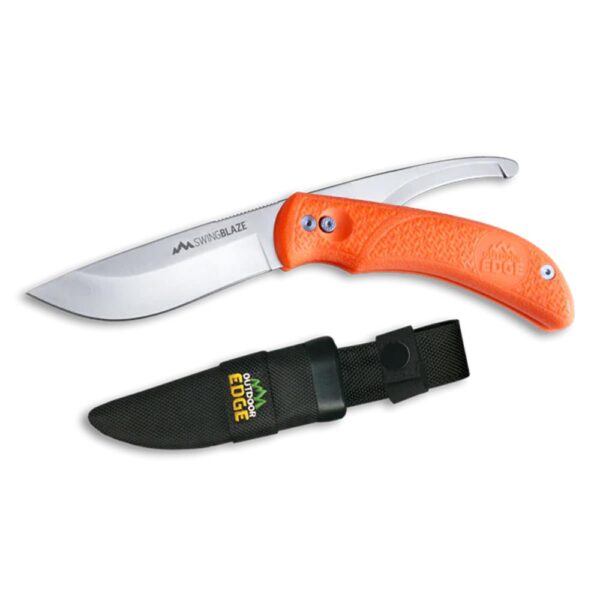 Outdoor Edge Swingblade Rotating Dual-Blade Hunting Knife 3-3/5" Drop Point Blade 3-1/5" Gutting Orange - Precision Shot Firearms