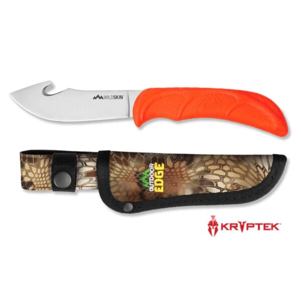 Outdoor Edge Wildskin Fixed Knife 4" Guthook Blade Orange - Precision Shot Firearms
