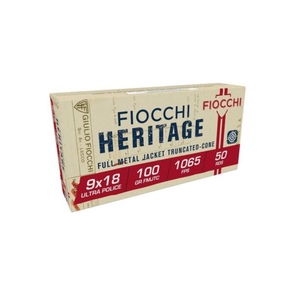 Fiocchi Heritage Handgun Ammunition 9X18 Ultra Police 100gr FMJ 1065 fps 50/ct - Precision Shot Firearms