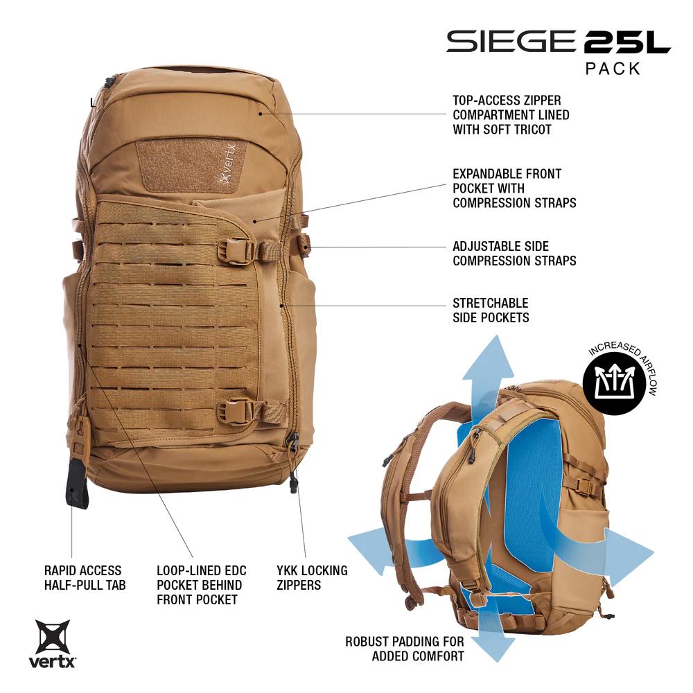 VertX Siege 25L Tactical Backpack Wolf Grey - Precision Shot Firearms