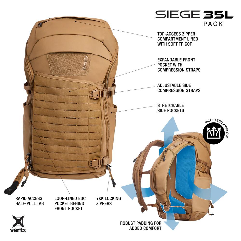VertX Siege 35L Tactical Backpack Wolf Grey - Precision Shot Firearms