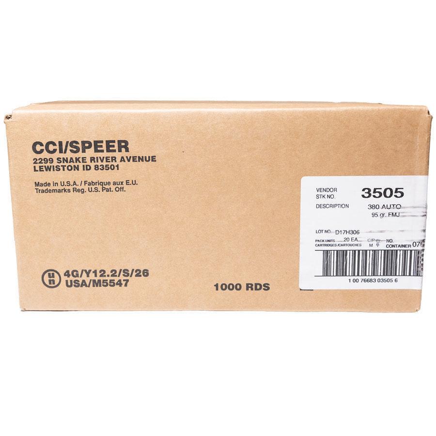 CCI Blazer Aluminum Handgun Ammunition .380 ACP 95gr FMJ 945 fps 1000/ct Case (20-50/ct Boxes) - Precision Shot Firearms