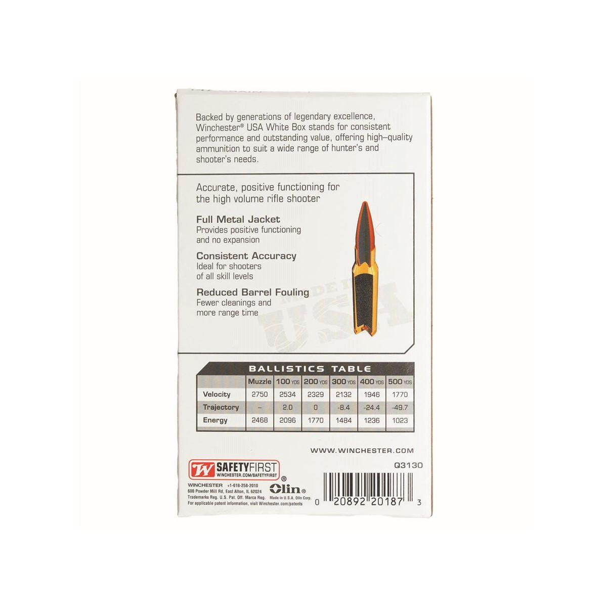 Winchester USA Rifle Ammunition 7.62 Nato 147 gr FMJ 2750 fps 200/ct Case (10-20/ct Boxes) - Precision Shot Firearms