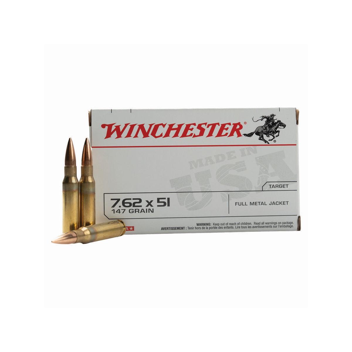 Winchester USA Rifle Ammunition 7.62 Nato 147 gr FMJ 2750 fps 200/ct Case (10-20/ct Boxes) - Precision Shot Firearms