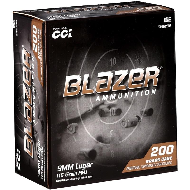 CCI Blazer Brass Handgun Ammunition 9mm Luger 115gr FMJ 1145 fps 200/ct - Precision Shot Firearms