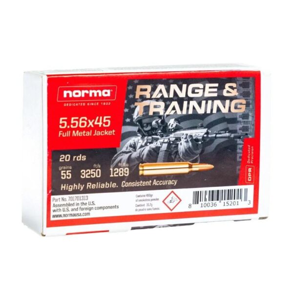 Norma Range & Training Rifle Ammunition 5.56X45 NATO 55gr FMJ 3250 fps 20/rd - Precision Shot Firearms