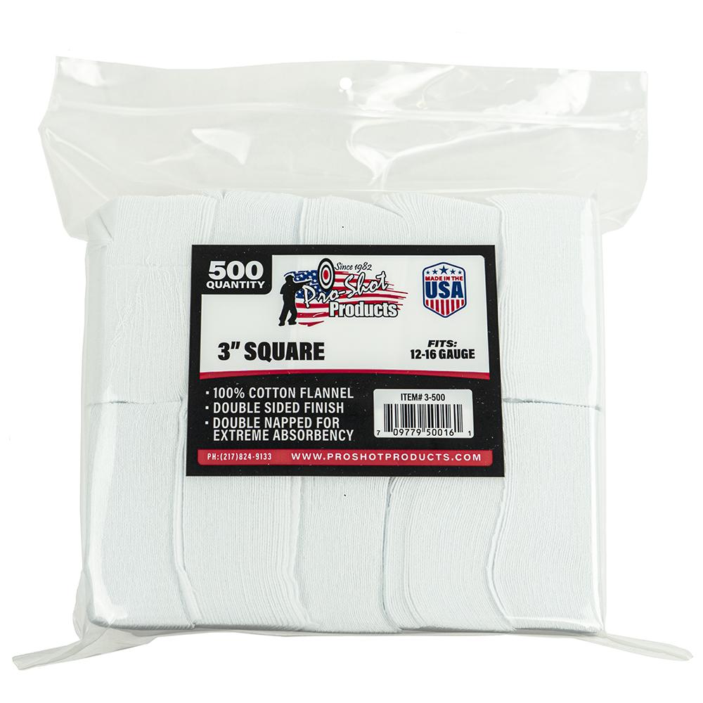 Pro-Shot 3" Square 100% Cotton Patches 500/ct - Precision Shot Firearms