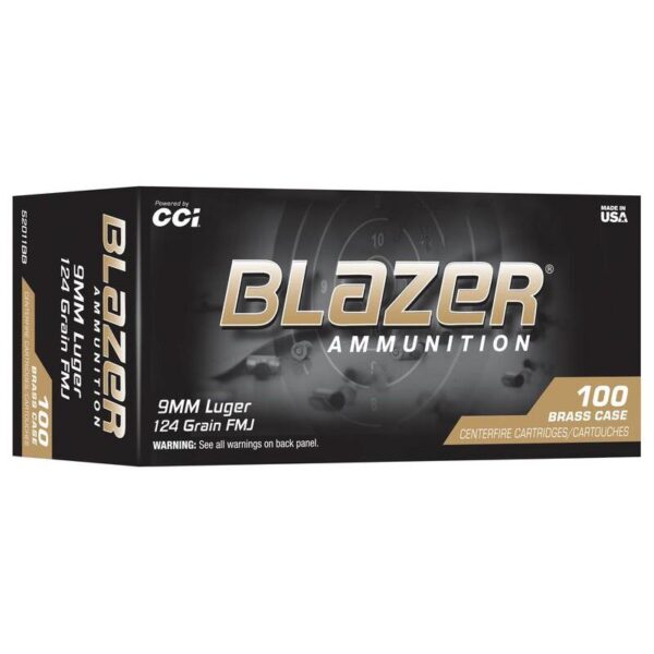 CCI Blazer Brass Handgun Ammunition 9mm Luger 125gr FMJ 1090 fps 100/ct Trayed - Precision Shot Firearms