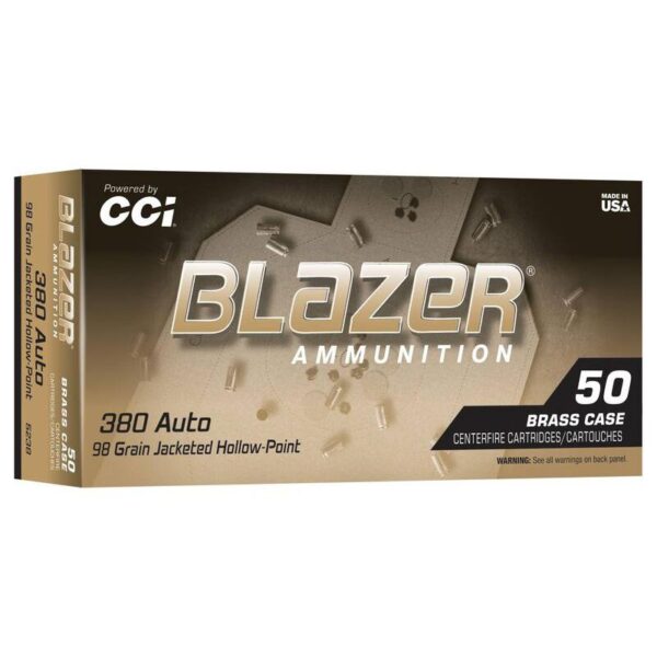 CCI Blazer Brass Handgun Ammunition .380 Auto 98gr JHP 920fps 50/ct - Precision Shot Firearms