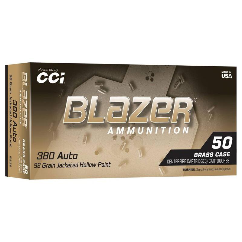 CCI Blazer Brass Handgun Ammunition .380 Auto 98gr JHP 920fps 50/ct - Precision Shot Firearms