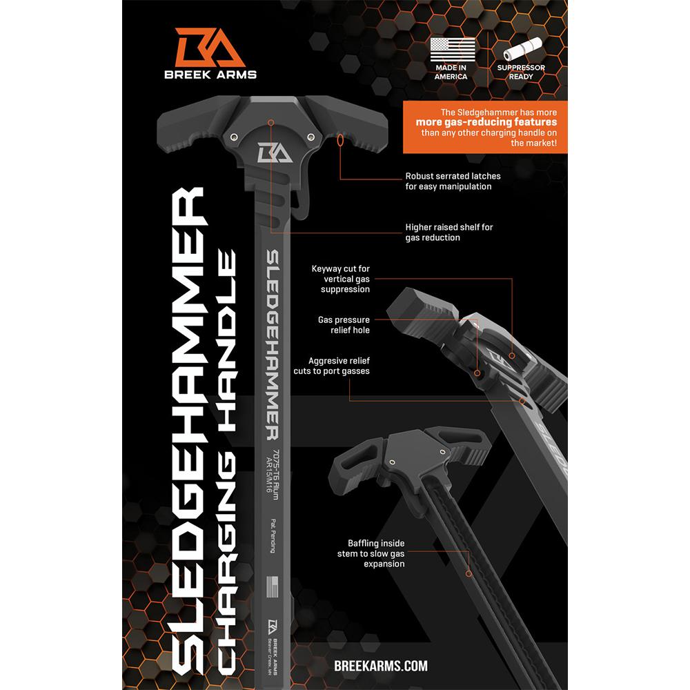 Breek Arms Sledgehammer AR-15 Gas Block Charging Handle Grey - Precision Shot Firearms