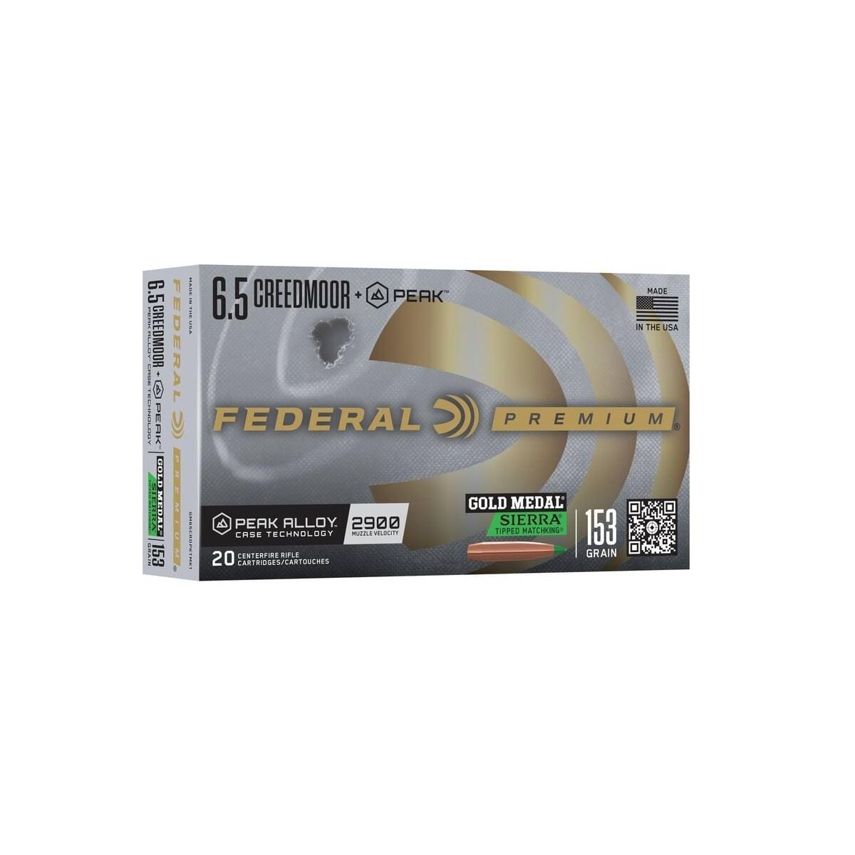 Federal Gold Medal Rifle Ammunition 6.5 Creedmoor +Peak 153gr Sierra TMK 2900 fps 20/ct - Precision Shot Firearms