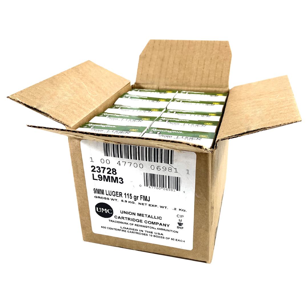 Remington UMC Handgun Ammunition 9mm Luger 115 gr FMJ 1145 fps 1000/ct (20-50/ct) - Precision Shot Firearms