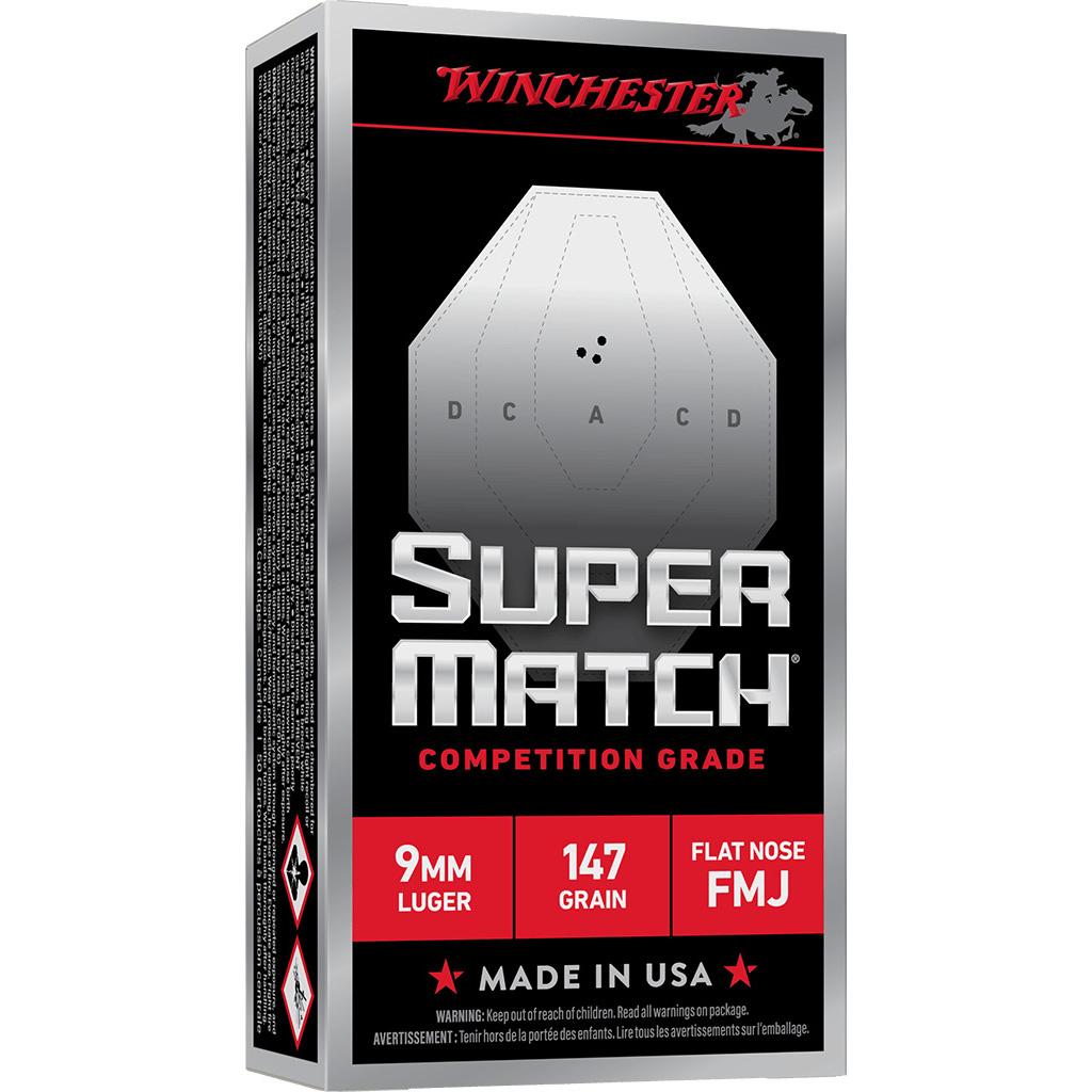 Winchester Super Match handgun Ammunition 9mm Luger 147gr FMJ 942fps 50/ct - Precision Shot Firearms