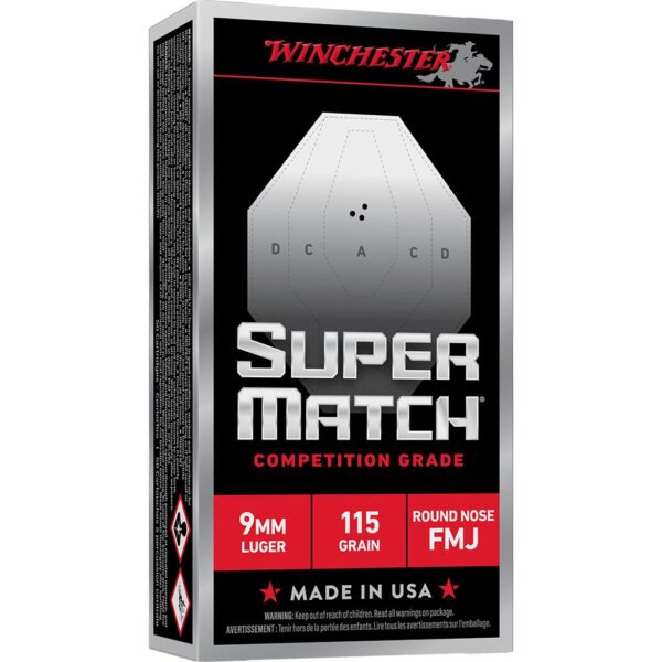 Winchester Super Match Handgun Ammunition 9mm Luger 115gr FMJ 1215fps 50/ct - Precision Shot Firearms