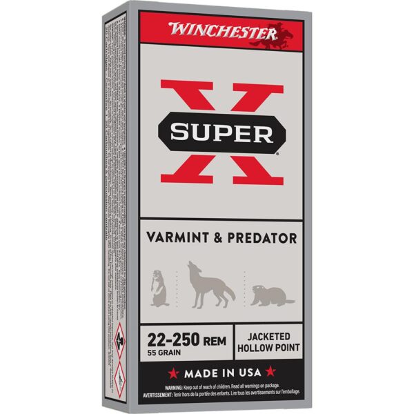 Winchester Super-X Varmint & Predator Rifle Ammunition 22-250 Rem 55gr JHP 3680 fps 20/ct - Precision Shot Firearms