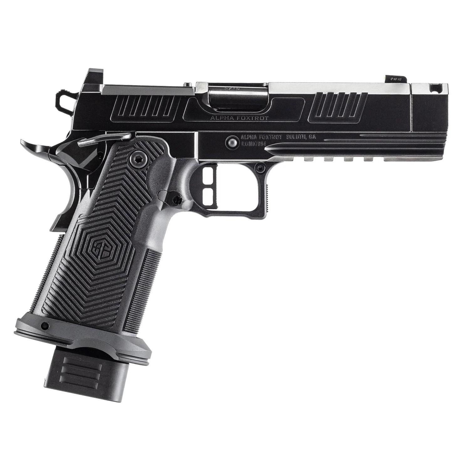 Alpha Foxtrot AF1911-ROMULUS Handgun 9mm Luger 20rd Magazines(5) 4.25'' Threaded Comp Barrel Black polished DLC - Precision Shot Firearms