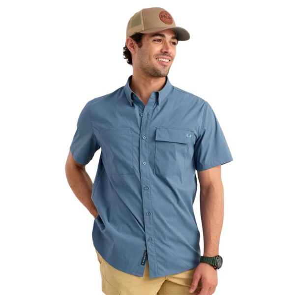 Huk Icon Short Sleeve Button Down Shirt Stormy Blue L - Precision Shot Firearms