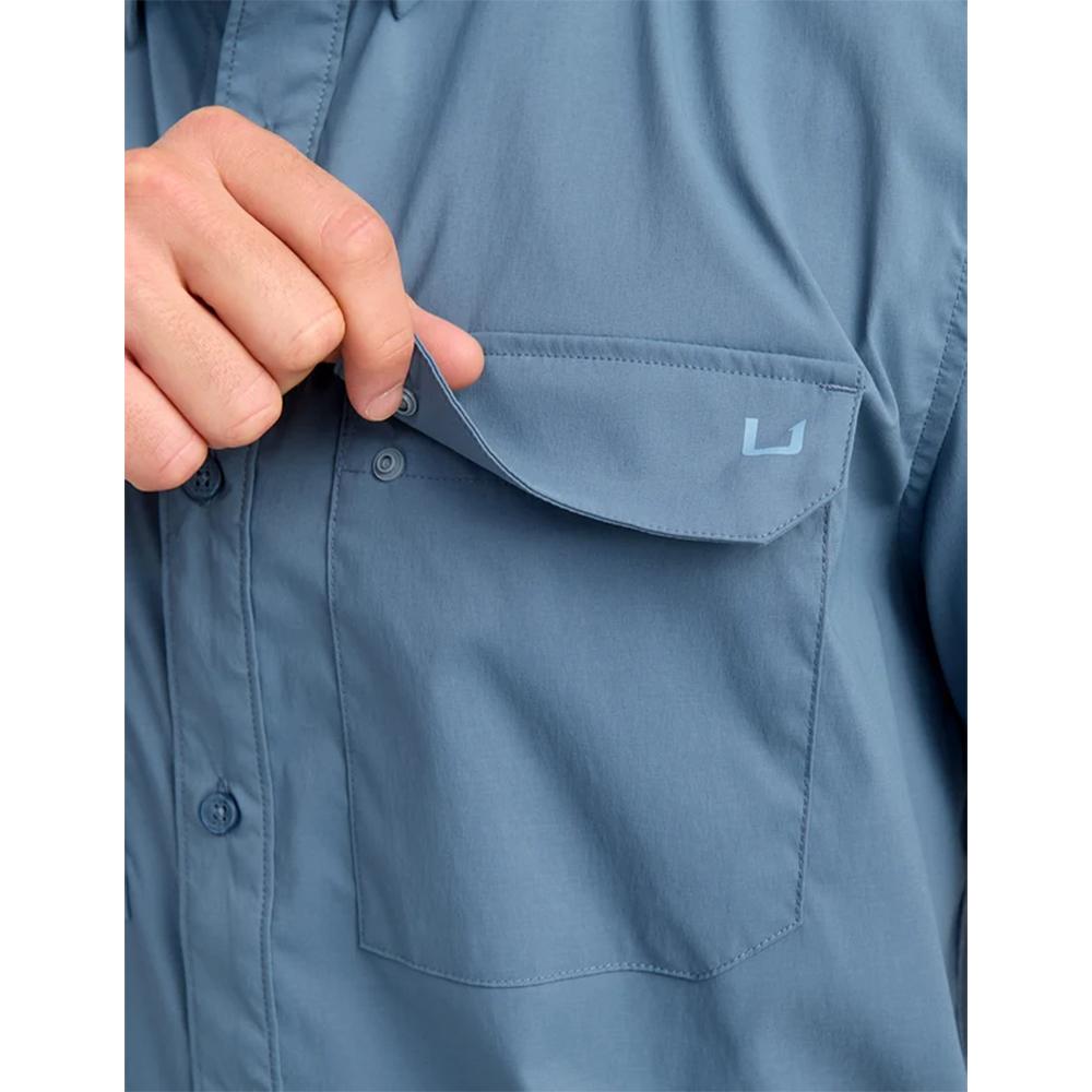 Huk Icon Short Sleeve Button Down Shirt Stormy Blue XL - Precision Shot Firearms