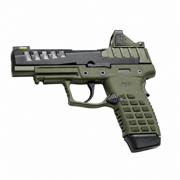 Kel-Tec P15 Handgun 9mm Luger 10rd Magazine 4" Barrel Black Side/OD Green Grip w/Viridian RFX11 - Precision Shot Firearms