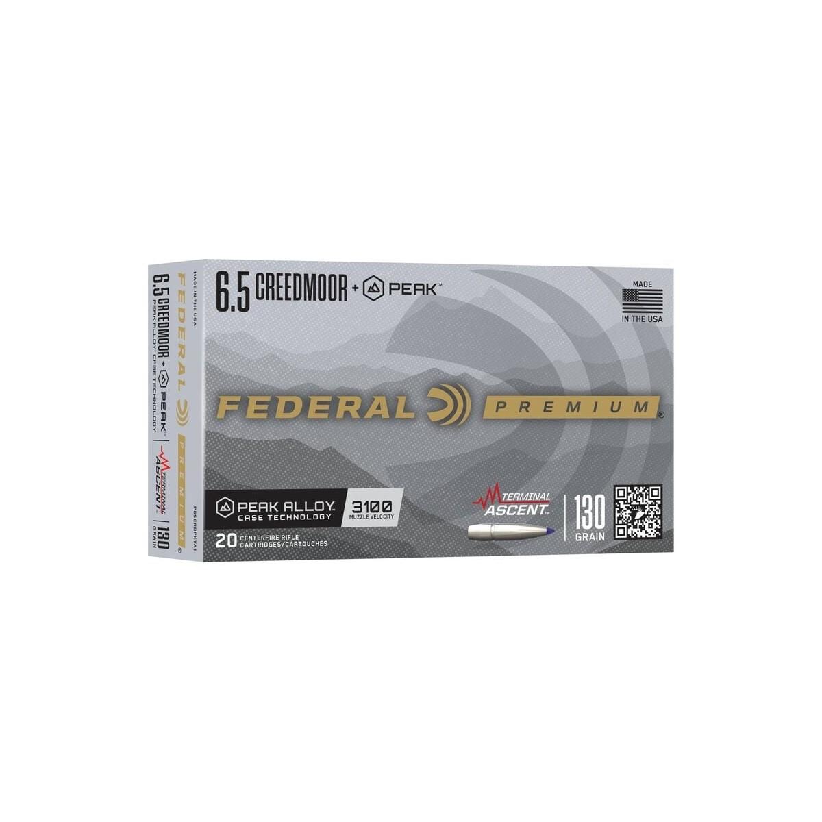 Federal Terminal Ascent Rifle Ammunition 6.5 Creedmoor +Peak 130gr PT 3100 fps 20/ct - Precision Shot Firearms