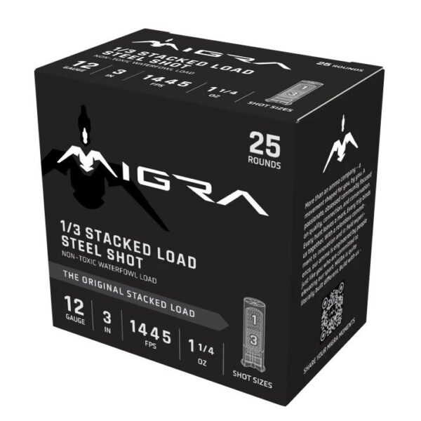 Migra Waterfowl Steel Stacked Load Shotshell 12ga 3" 1-1/4oz 1445 fps #1 & #3 25/ct - Precision Shot Firearms