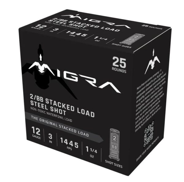 Migra Waterfowl Steel Stacked Load Shotshell 12ga 3" 1-1/4oz 1445 fps #2 & #BB 25/ct - Precision Shot Firearms
