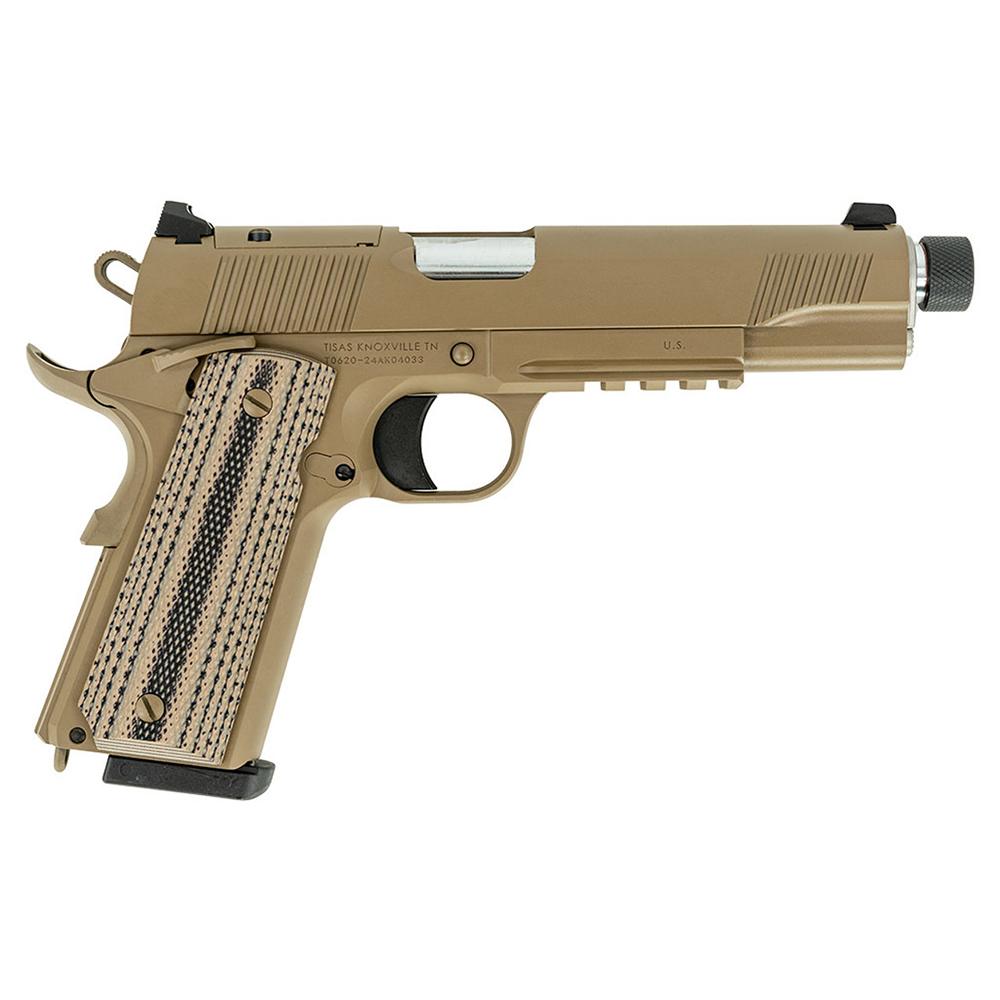 Tisas 1911 B45RGD TH Raider Handgun .45 ACP 8rd Magazines(2) 5.5" Threaded Barrel FDE Cerakote Optic Ready - Precision Shot Firearms