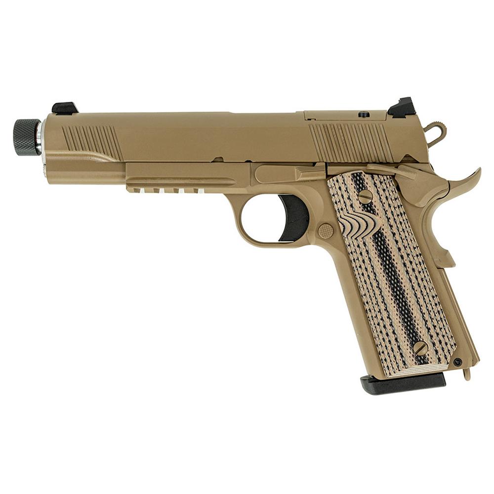 Tisas 1911 B45RGD TH Raider Handgun .45 ACP 8rd Magazines(2) 5.5" Threaded Barrel FDE Cerakote Optic Ready - Precision Shot Firearms