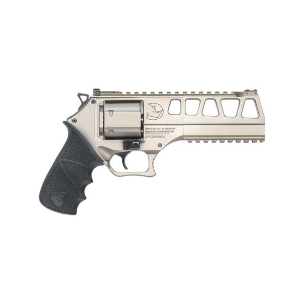 Chiappa Rhino 60DS Handgun .44 Rem Mag 6" Barrel White Nickel Finish Adjustable Rear Sight Hogue Rubber Grip - Precision Shot Firearms