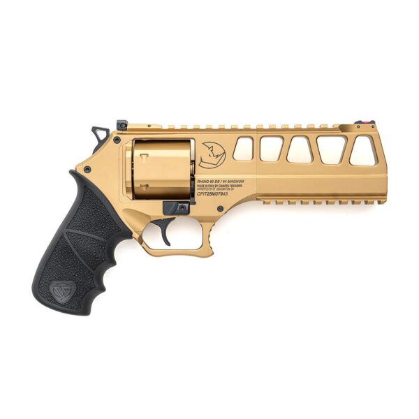 Chiappa Rhino 60DS Handgun .44 Rem Mag 6" Barrel Gold PVD Finish Adjustable Rear Sight Hogue Rubber Grip - Precision Shot Firearms