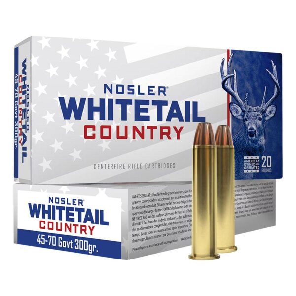 Nosler Whitetail Country Rifle Ammunition 45-70 Govt 300gr LFN 1950 fps 20/ct - Precision Shot Firearms