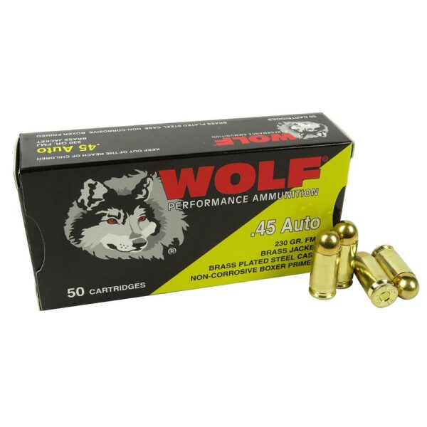 Wolf (Turkish) Performance Handgun Ammunition 45 ACP 230gr FMJ 850 fps 50/ct - Precision Shot Firearms
