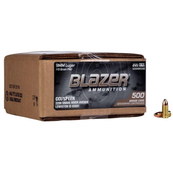 CCI Blazer Brass Handgun Ammunition 9mm Luger 115 gr FMJ 1145 fps 500/ct (Loose Pack) - Precision Shot Firearms