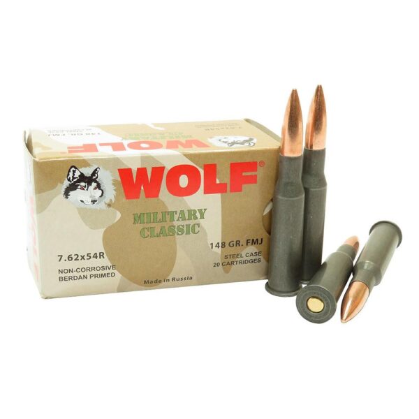 Wolf Military Classic Rifle Ammunition 7.62x54R 148gr FMJ 2740 fps 20/ct - Precision Shot Firearms