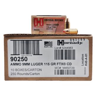Hornady Critical Defense FTX Handgun Ammunition 9mm Luger 115gr PT 1140 fps 250/ct Case (10-25/ct Boxes) - Precision Shot Firearms