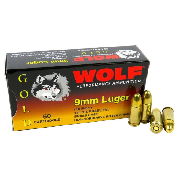 Wolf (Turkish) Gold Handgun Ammunition 9mm Luger 124gr FMJ 50/ct - Precision Shot Firearms