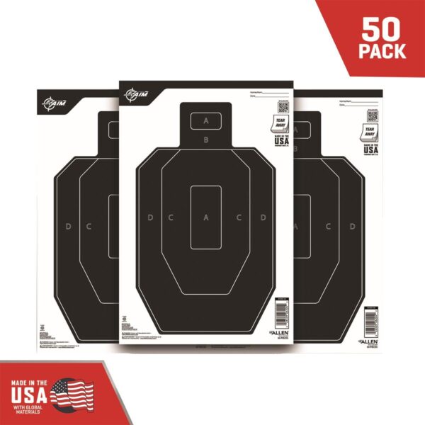 Allen EZ Aim Paper IPSC 1/2 Size Target 12x18 Black and White 50/ct - Precision Shot Firearms