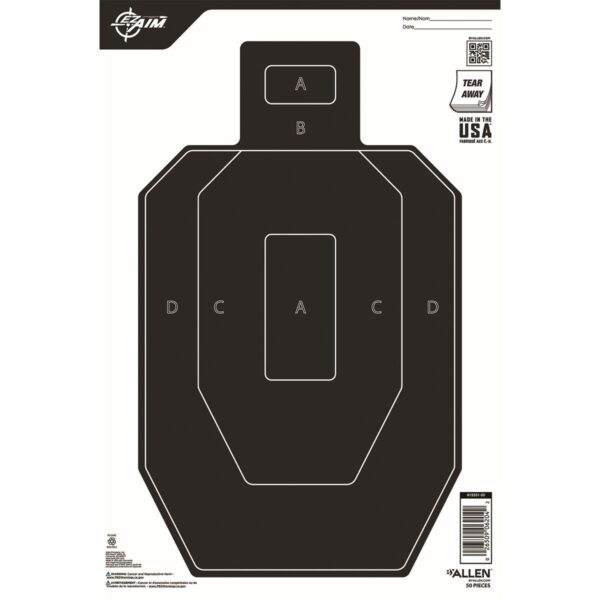 Allen EZ Aim Paper IPSC 1/2 Size Target 12x18 Black and White 50/ct - Precision Shot Firearms