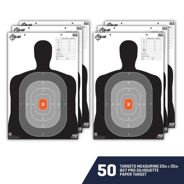 Allen EZ Aim B27 Pro Silhouette Paper Target 23" x 35" 50/ct - Precision Shot Firearms