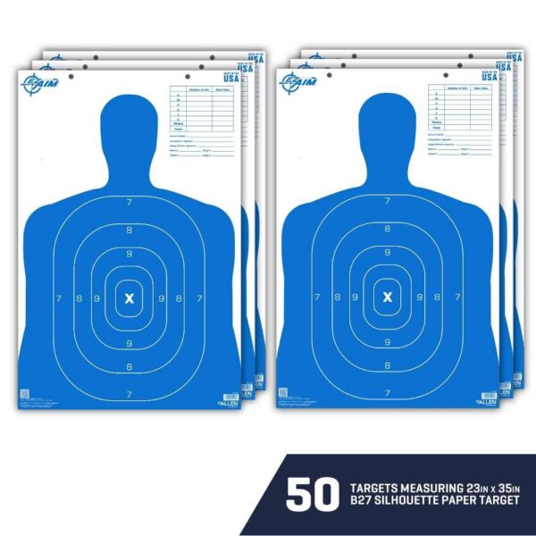 Allen EZ Aim B27 Pro Silhouette Paper Target Blue 23" x 35" 50/ct - Precision Shot Firearms