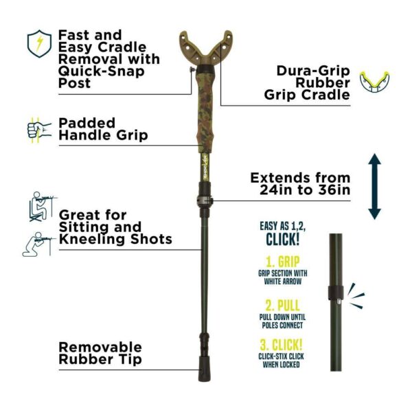Allen Shocker Tom Maker Click-Stix Shooting Stick 36" Green Camo - Precision Shot Firearms