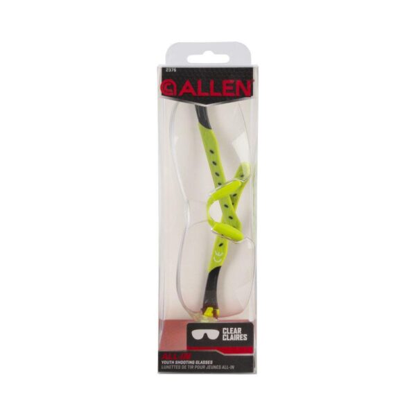 Allen Company All-In Small Shooting Safety Glasses Lime with Clear Lens - Precision Shot Firearms
