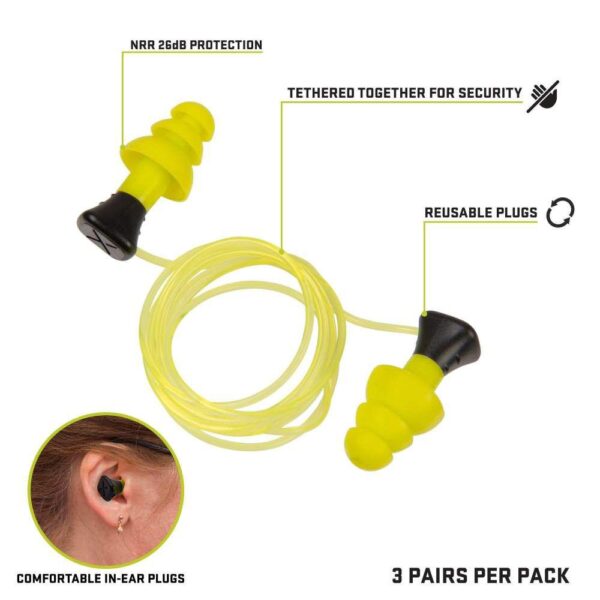Allen ULTRX Tethered Silicone Passive Ear Plugs 26dB Yellow 3 Pairs - Precision Shot Firearms